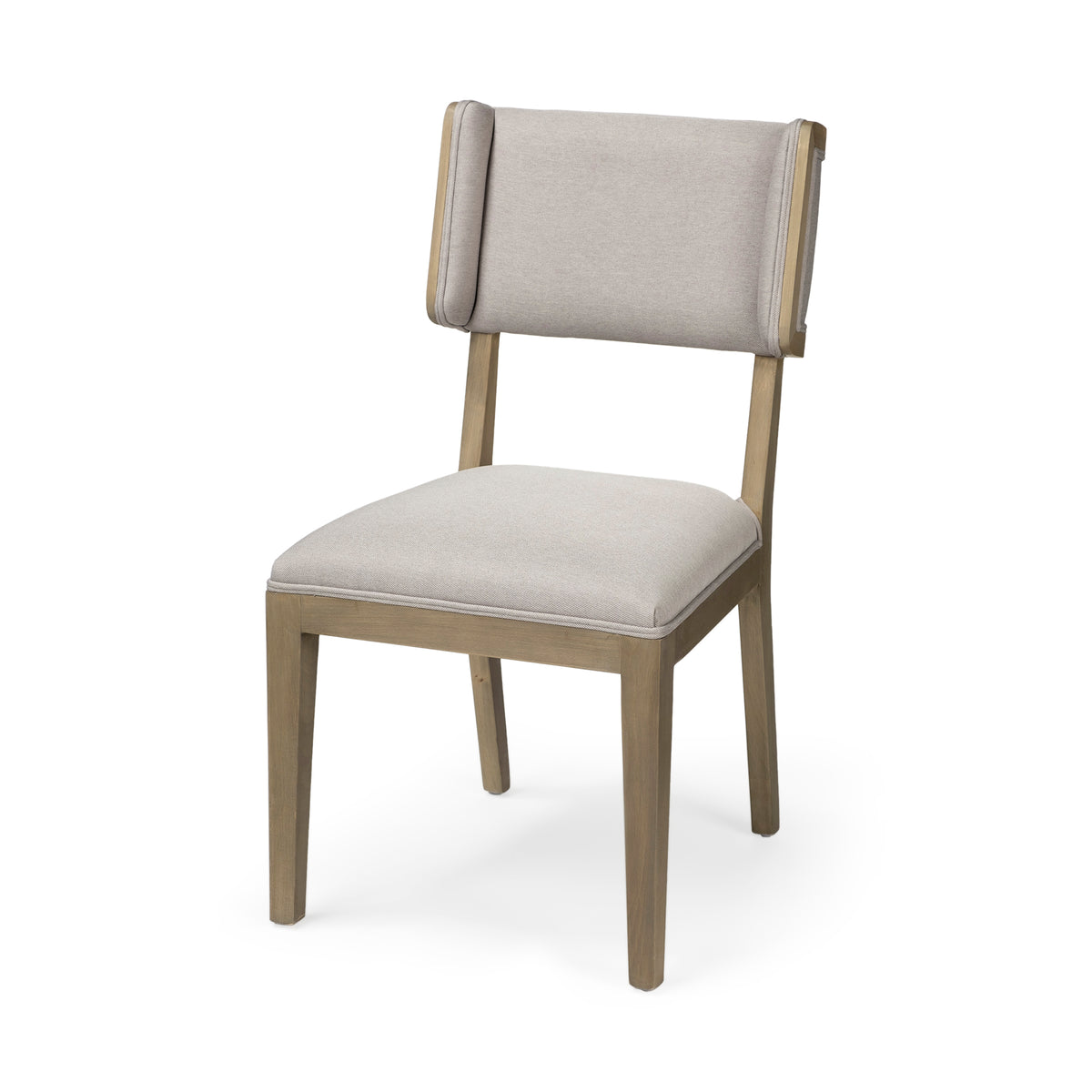 Tenton Open Back Dining Side Chair | Grey Fabric w/ Brown Wooden-Dining Chairs-DECOROLALA