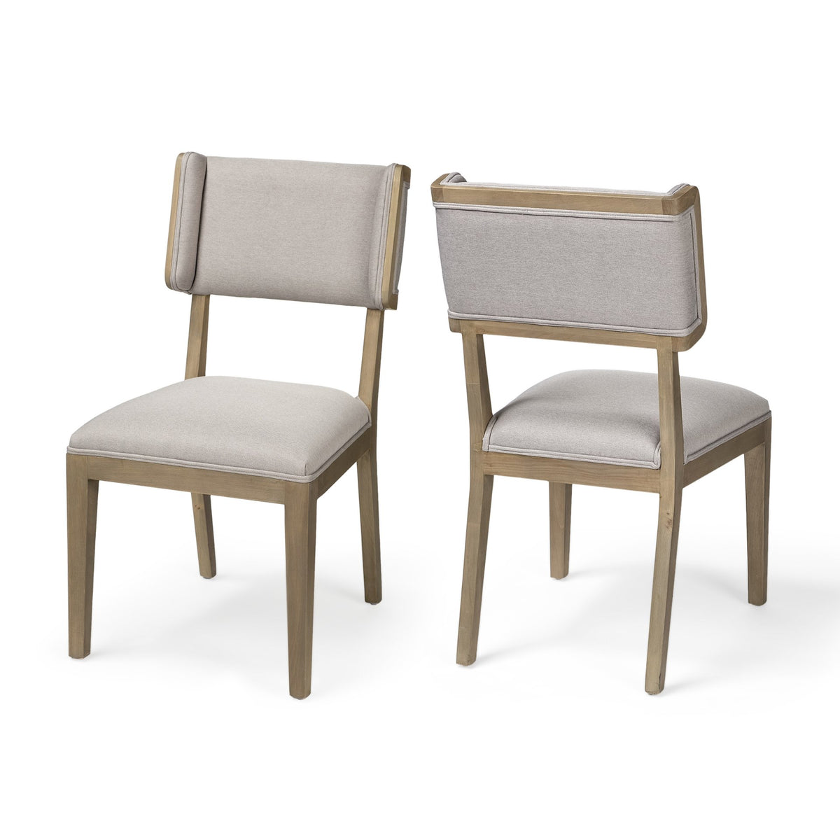 Tenton Open Back Dining Side Chair | Grey Fabric w/ Brown Wooden-Dining Chairs-DECOROLALA