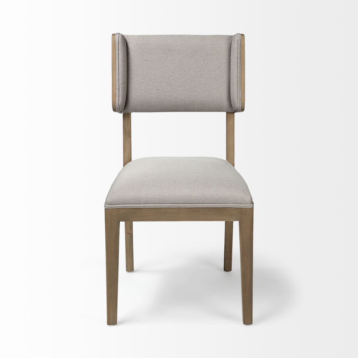 Tenton Open Back Dining Side Chair | Grey Fabric w/ Brown Wooden-Dining Chairs-DECOROLALA