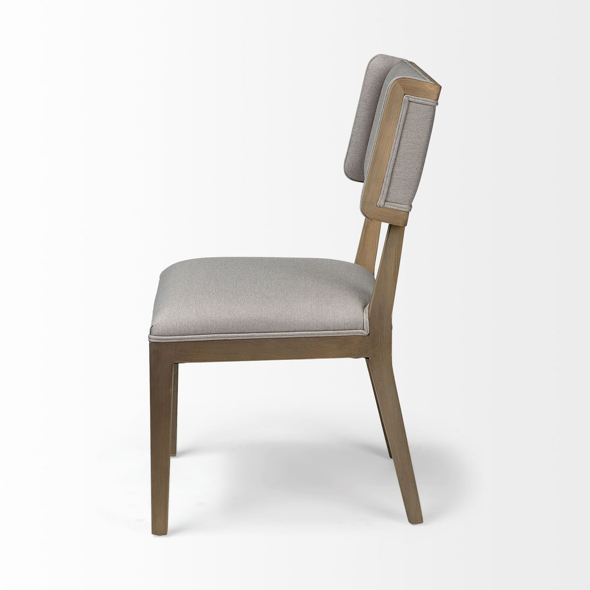 Tenton Open Back Dining Side Chair | Grey Fabric w/ Brown Wooden-Dining Chairs-DECOROLALA