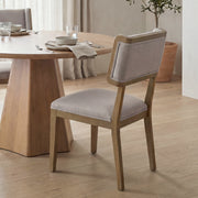 Tenton Open Back Dining Side Chair | Grey Fabric w/ Brown Wooden-Dining Chairs-DECOROLALA