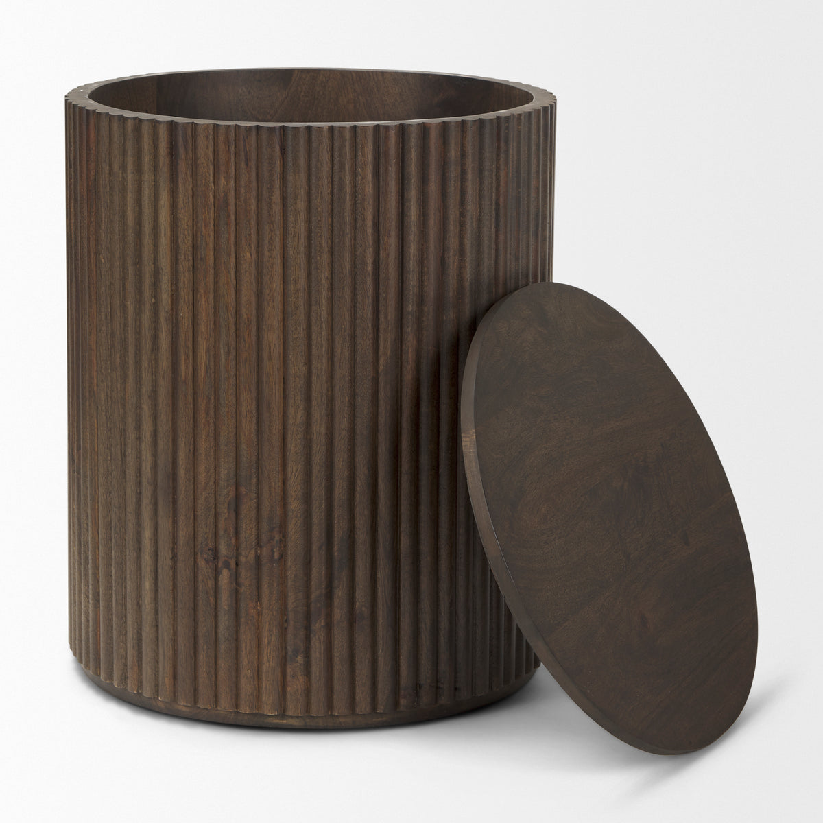 Terra 18L x 18W x 22H Light Brown Wood Fluted Round Side Table-End and Side Tables-DECOROLALA