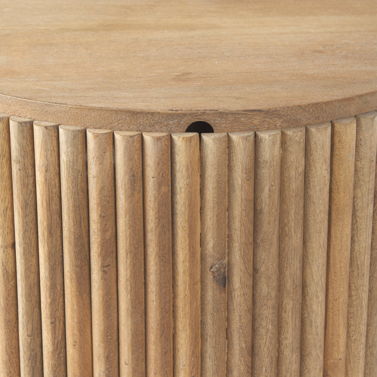 Terra 18L x 18W x 22H Light Brown Wood Fluted Round Side Table-End and Side Tables-DECOROLALA