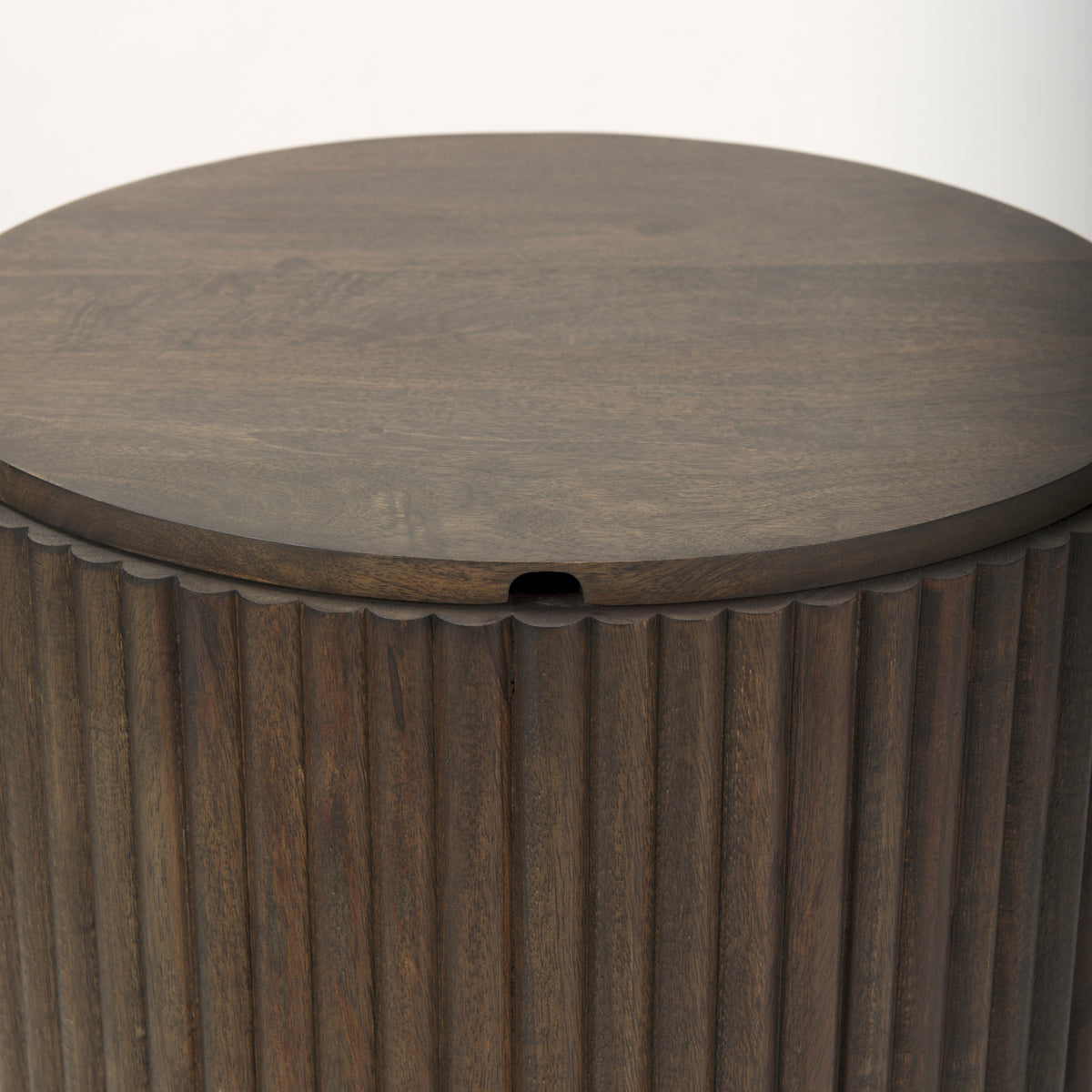 Terra 18L x 18W x 22H Light Brown Wood Fluted Round Side Table-End and Side Tables-DECOROLALA