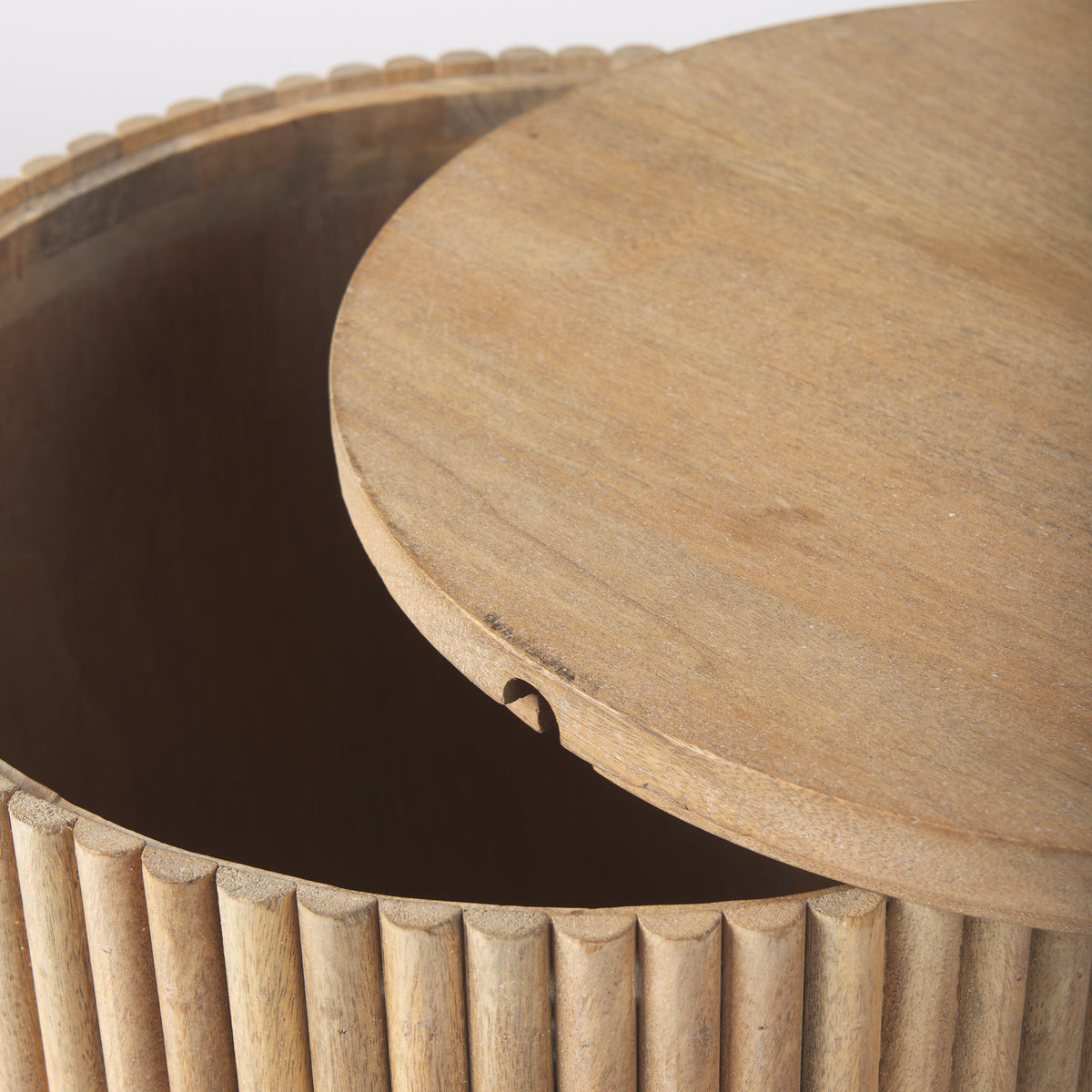 Terra 18L x 18W x 22H Light Brown Wood Fluted Round Side Table-End and Side Tables-DECOROLALA