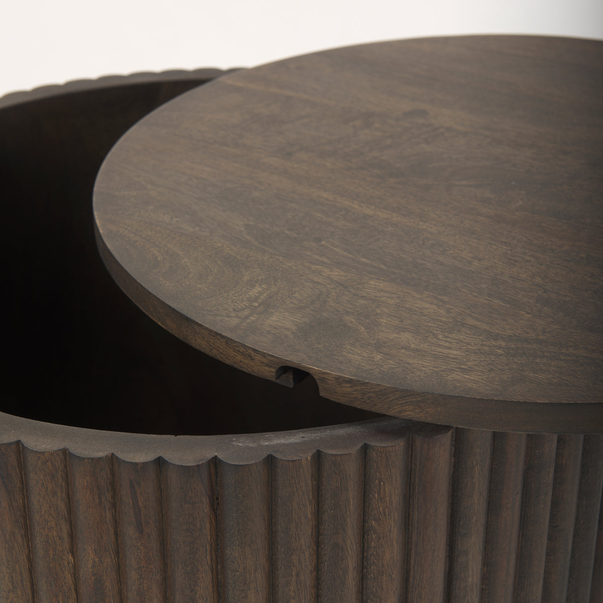 Terra 18L x 18W x 22H Light Brown Wood Fluted Round Side Table-End and Side Tables-DECOROLALA