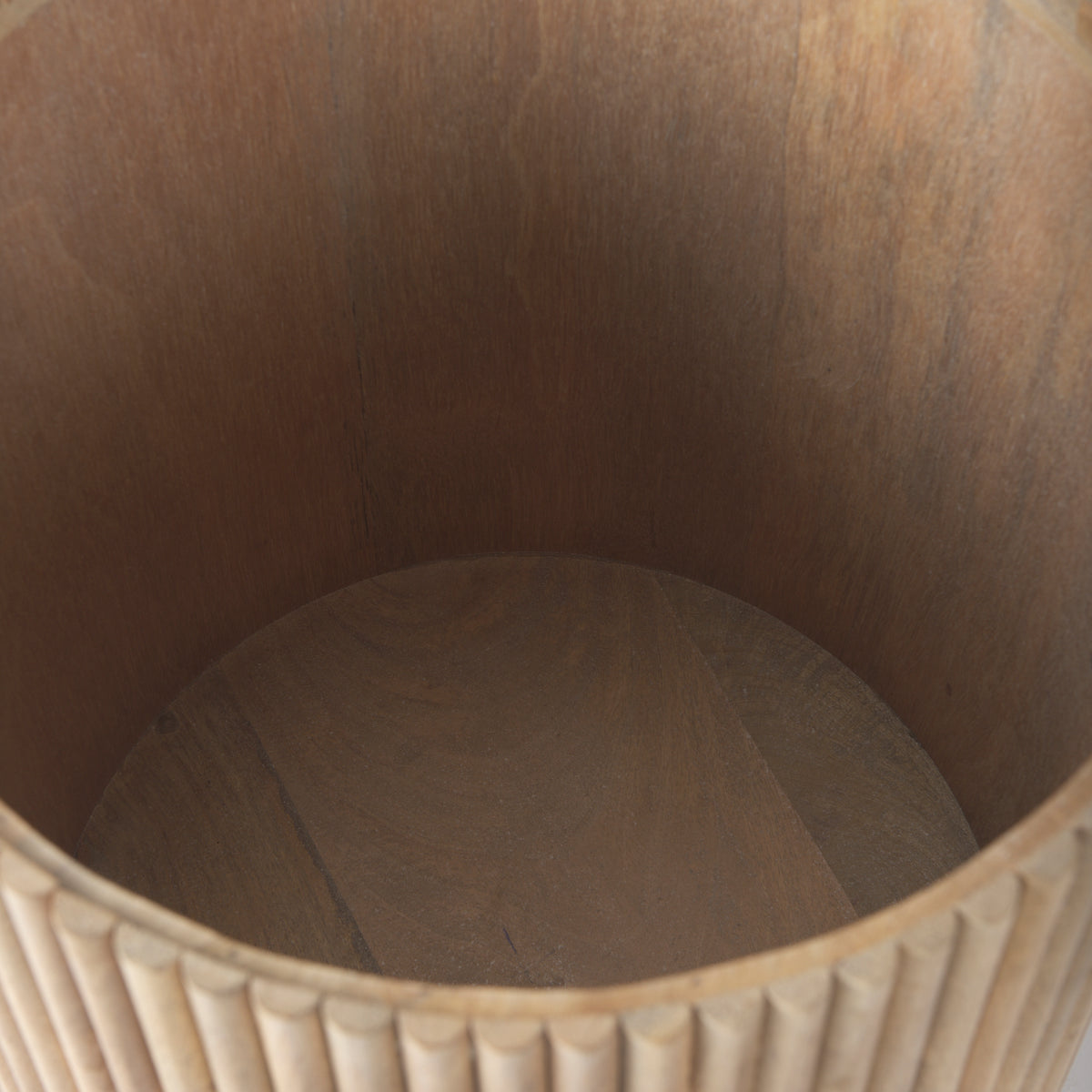 Terra 18L x 18W x 22H Light Brown Wood Fluted Round Side Table-End and Side Tables-DECOROLALA
