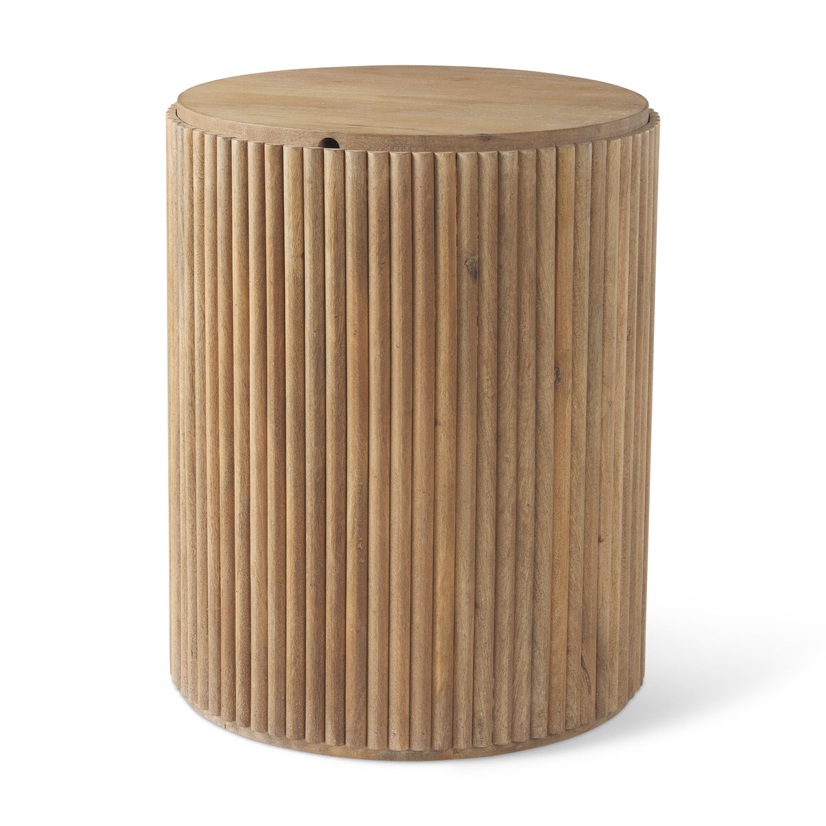 Terra 18L x 18W x 22H Light Brown Wood Fluted Round Side Table-End and Side Tables-DECOROLALA