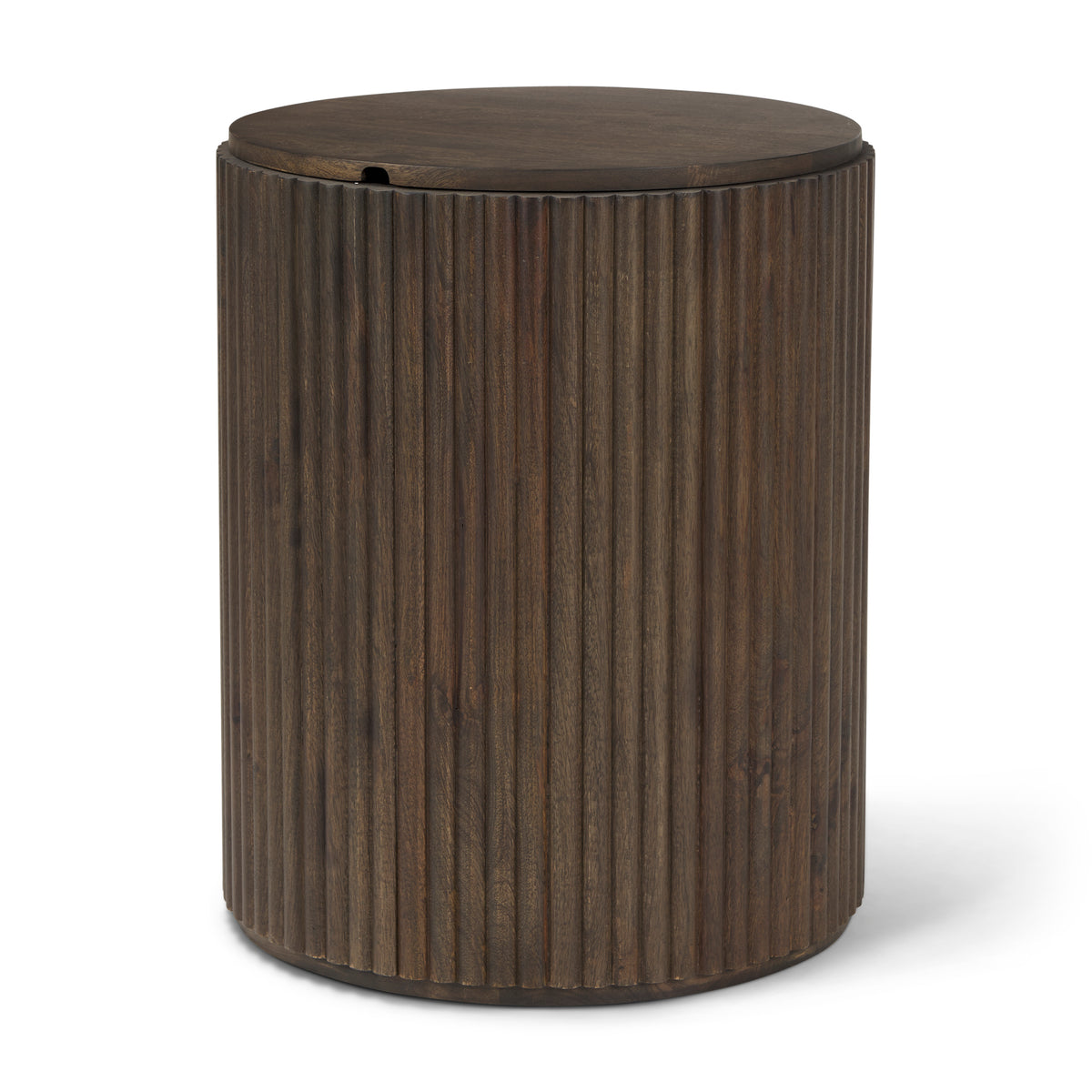 Terra 18L x 18W x 22H Light Brown Wood Fluted Round Side Table-End and Side Tables-DECOROLALA