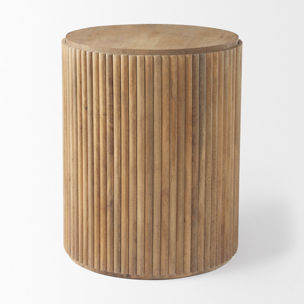 Terra 18L x 18W x 22H Light Brown Wood Fluted Round Side Table-End and Side Tables-DECOROLALA