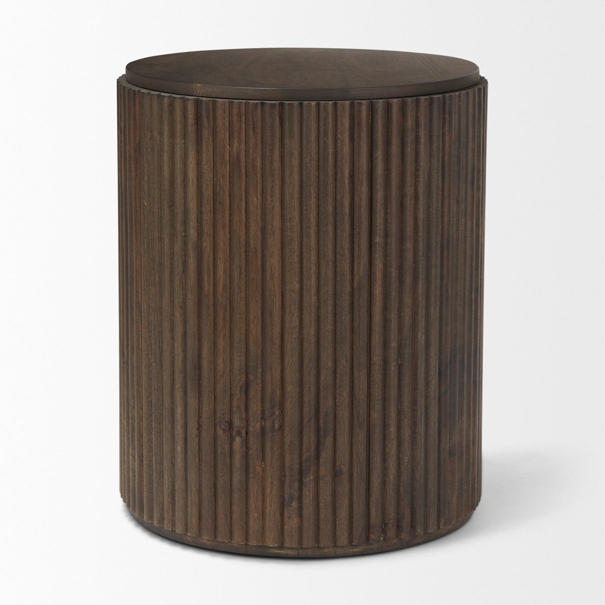 Terra 18L x 18W x 22H Light Brown Wood Fluted Round Side Table-End and Side Tables-DECOROLALA