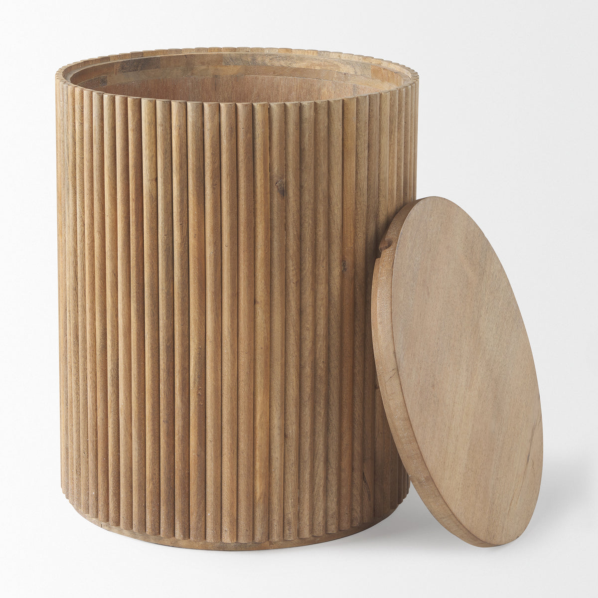 Terra 18L x 18W x 22H Light Brown Wood Fluted Round Side Table-End and Side Tables-DECOROLALA