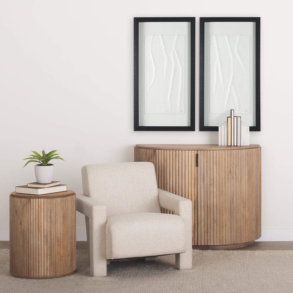 Terra 18L x 18W x 22H Light Brown Wood Fluted Round Side Table-End and Side Tables-DECOROLALA