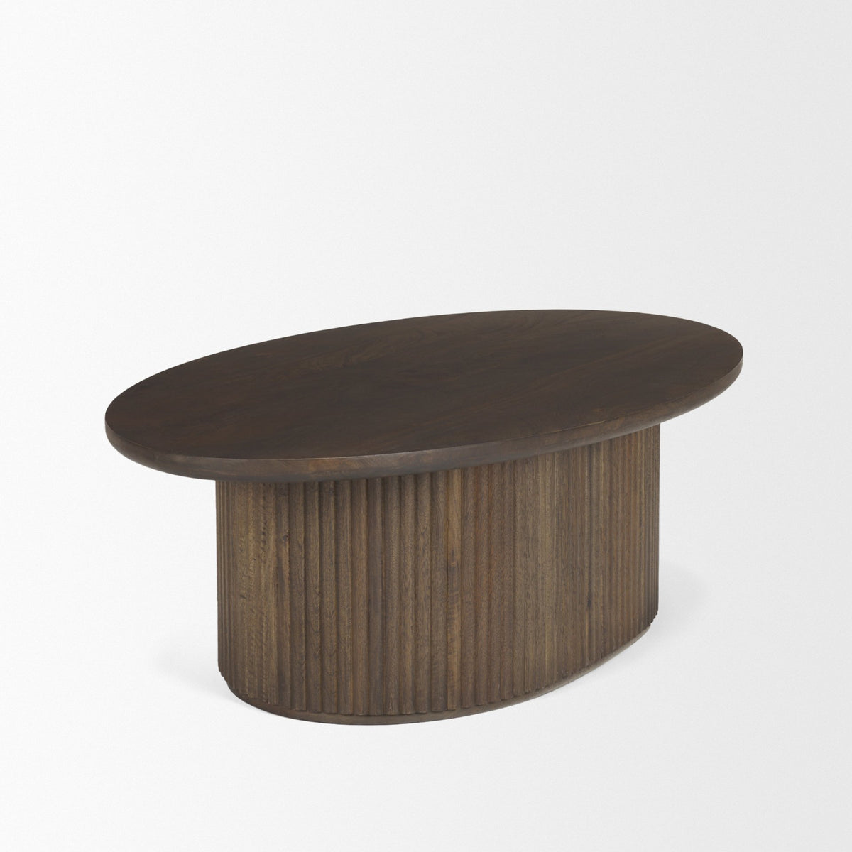 Terra 48L x 28W x 15H Dark Brown Wood Oval Fluted Coffee Table-Coffee Tables-DECOROLALA