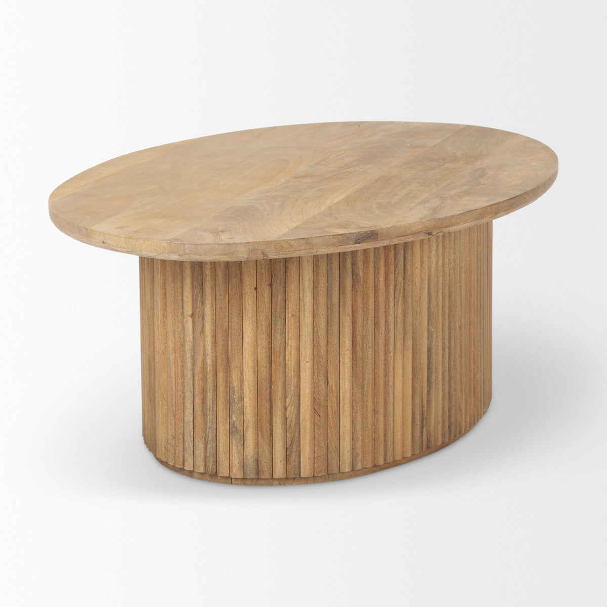 Terra 48L x 28W x 15H Dark Brown Wood Oval Fluted Coffee Table-Coffee Tables-DECOROLALA
