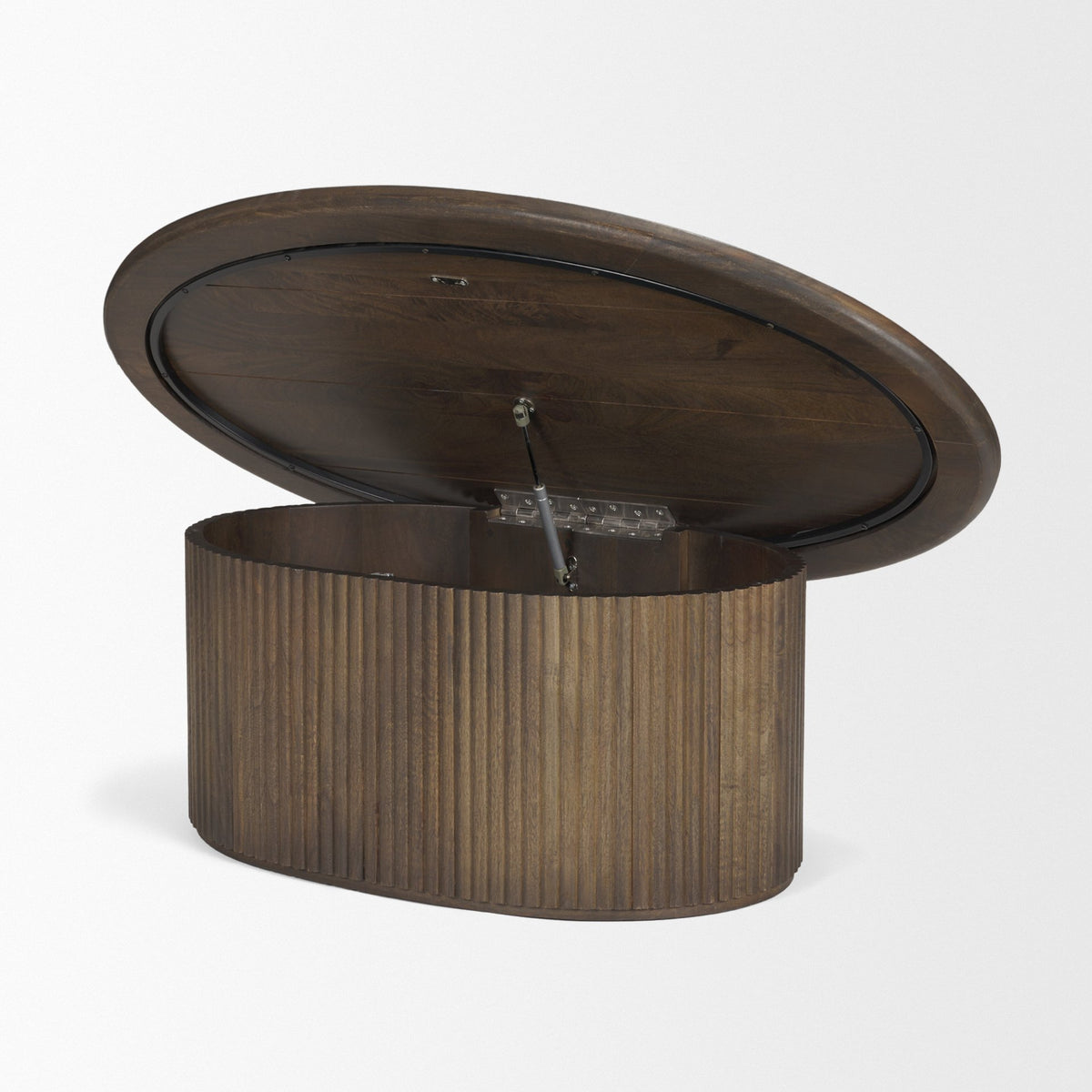 Terra 48L x 28W x 15H Dark Brown Wood Oval Fluted Coffee Table-Coffee Tables-DECOROLALA