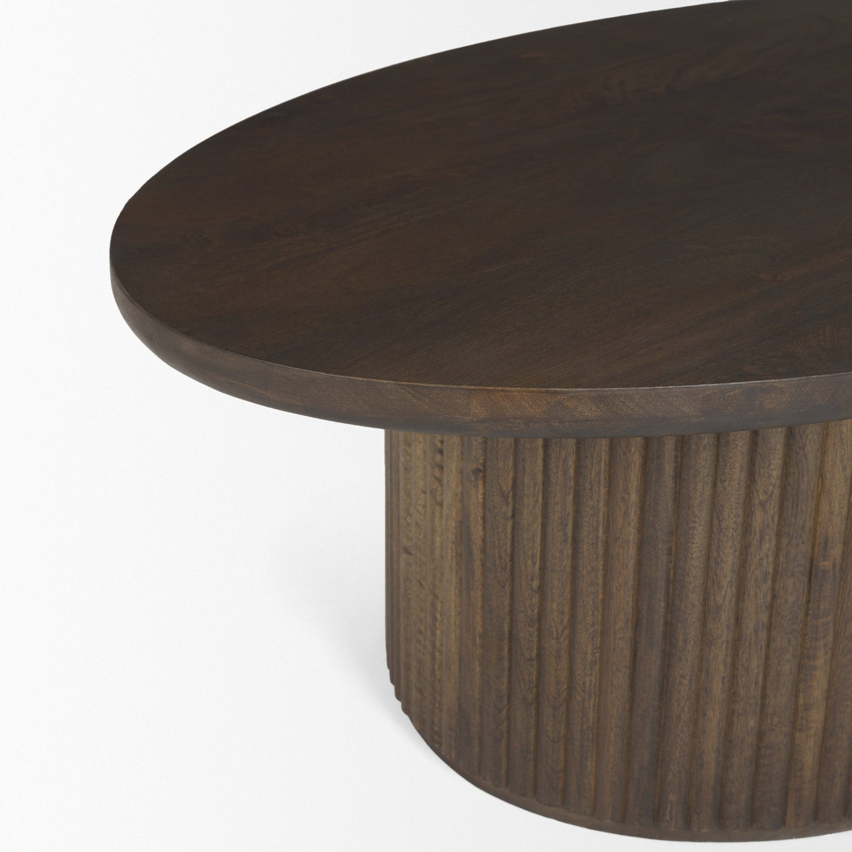 Terra 48L x 28W x 15H Dark Brown Wood Oval Fluted Coffee Table-Coffee Tables-DECOROLALA