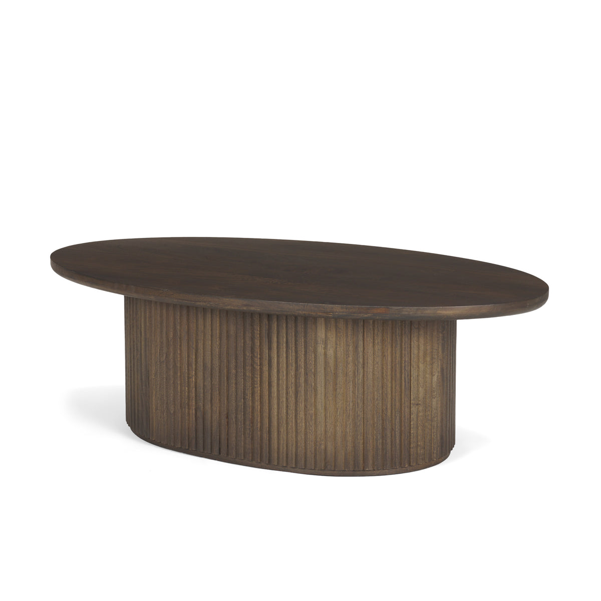 Terra 48L x 28W x 15H Dark Brown Wood Oval Fluted Coffee Table-Coffee Tables-DECOROLALA