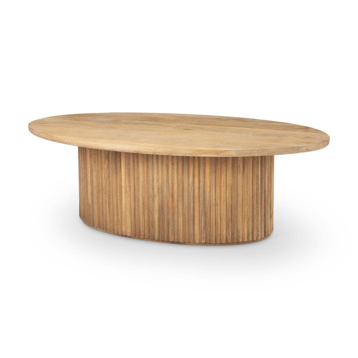 Terra 48L x 28W x 15H Dark Brown Wood Oval Fluted Coffee Table-Coffee Tables-DECOROLALA