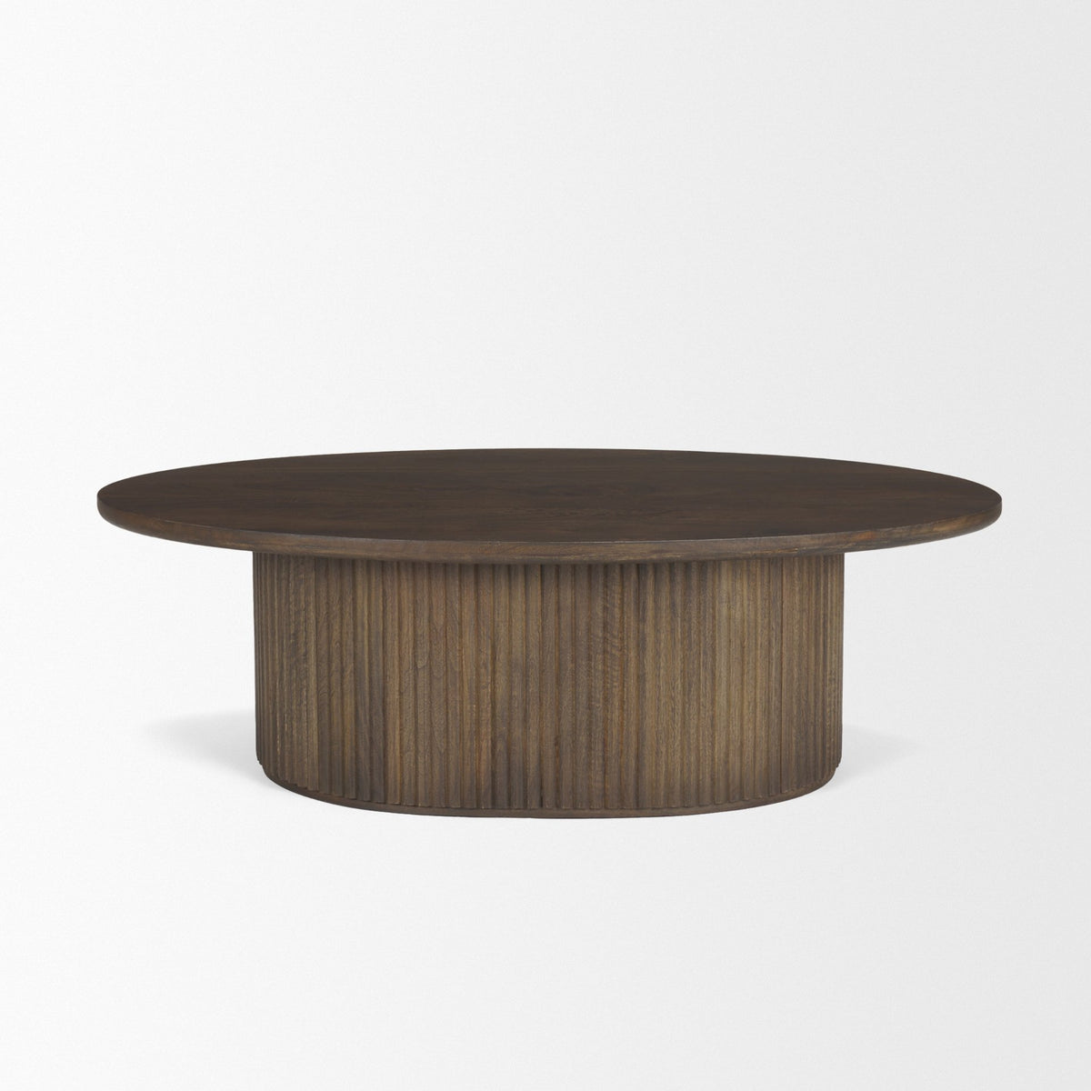 Terra 48L x 28W x 15H Dark Brown Wood Oval Fluted Coffee Table-Coffee Tables-DECOROLALA