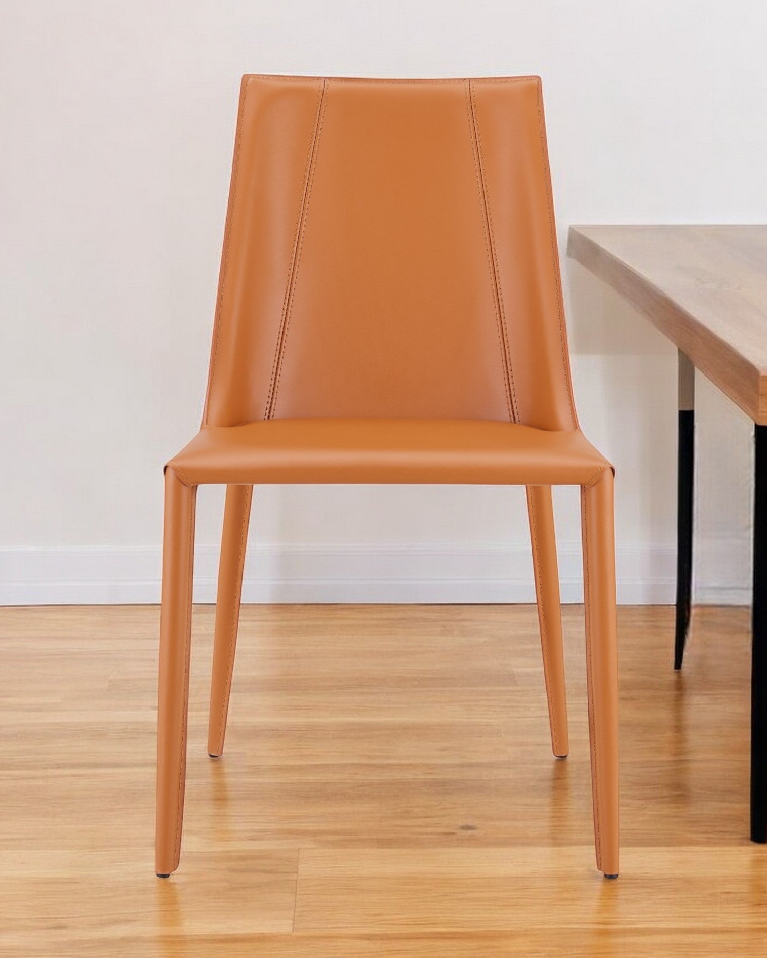 Terra Cotta Upholstered Leather Dining Side Chair-Dining Chairs-DECOROLALA