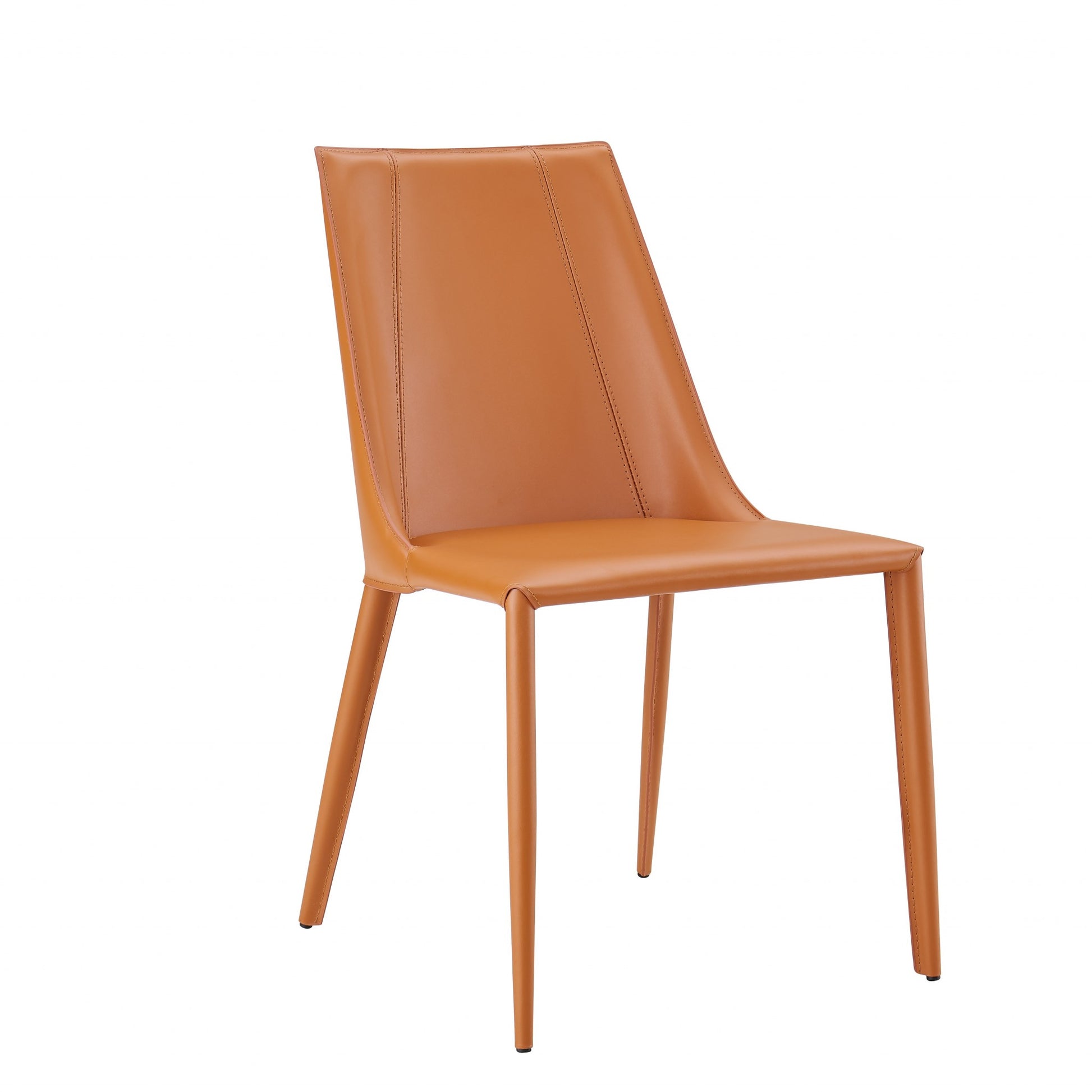 Terra Cotta Upholstered Leather Dining Side Chair-Dining Chairs-DECOROLALA