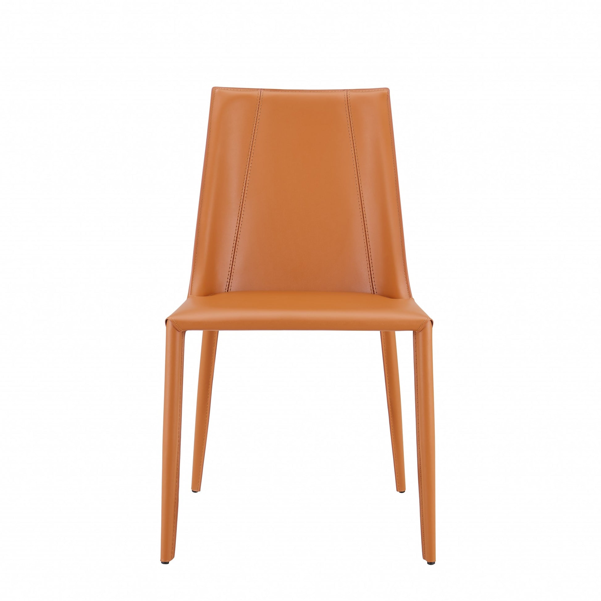 Terra Cotta Upholstered Leather Dining Side Chair-Dining Chairs-DECOROLALA