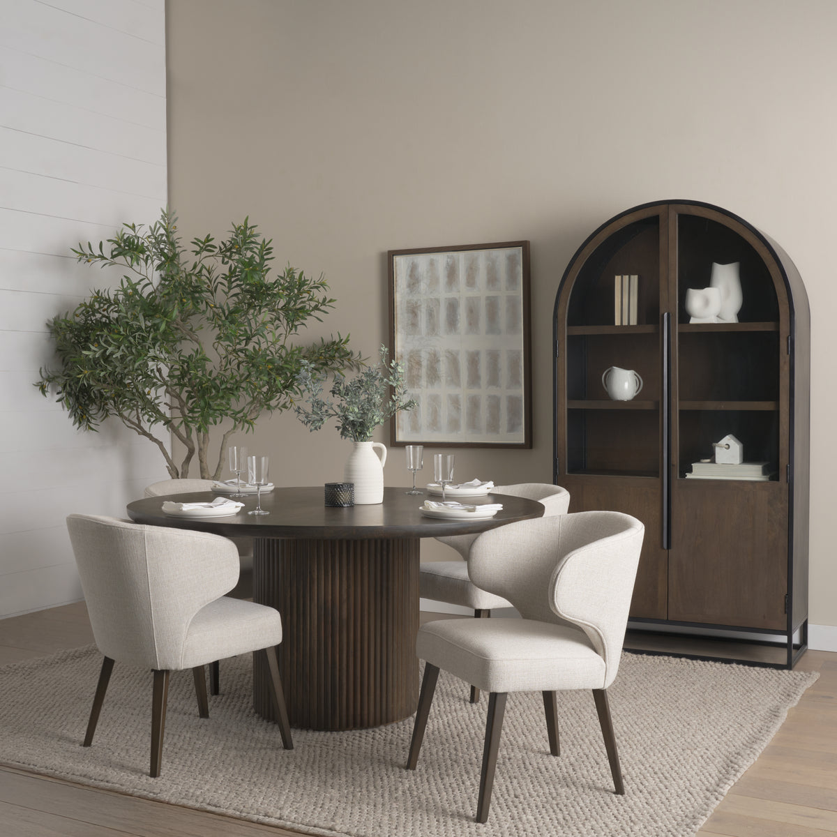 Terra Fluted Dining Table - 4 Niles Chairs - Sloan Cabinet-Dining Tables-DECOROLALA