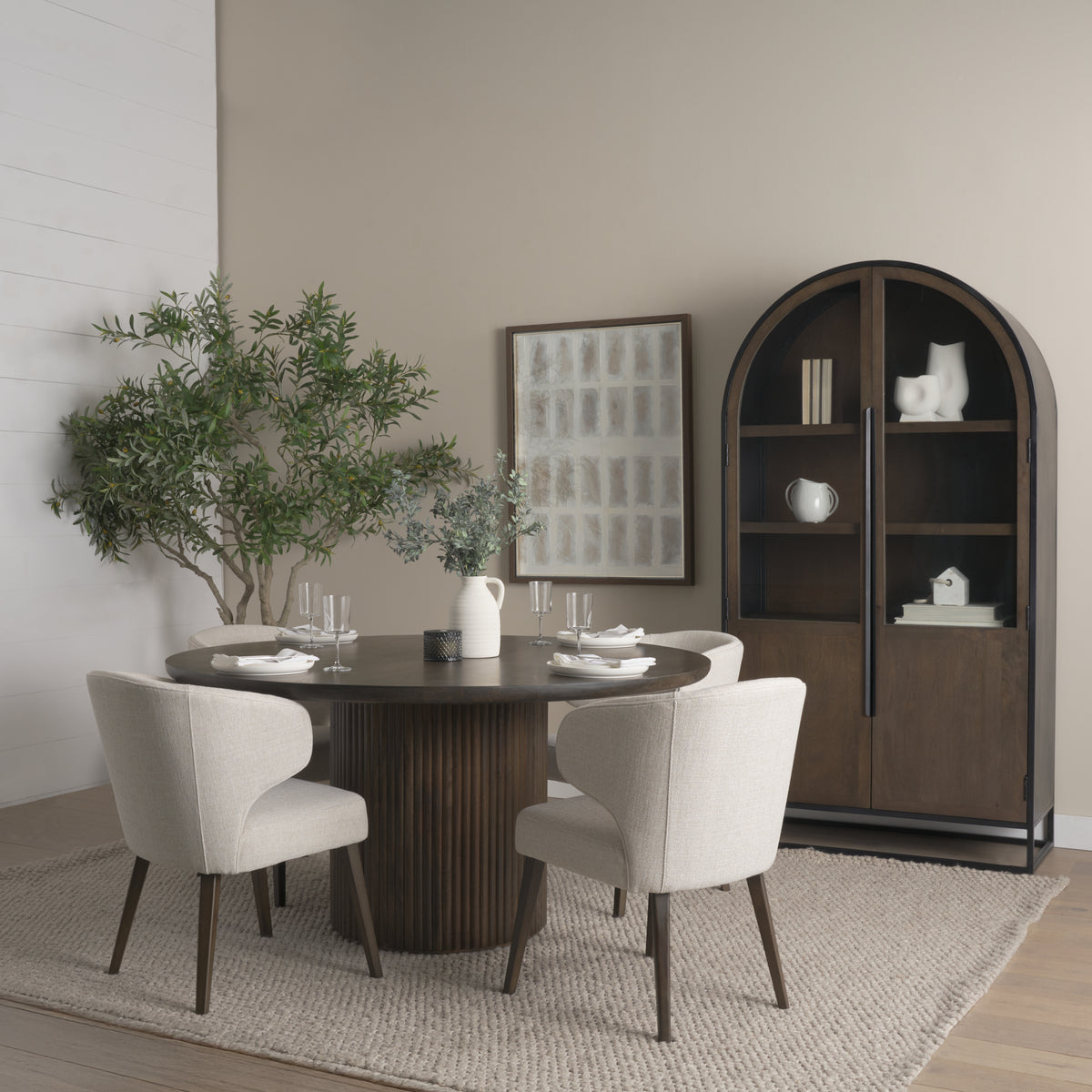 Terra Fluted Dining Table - 4 Niles Chairs - Sloan Cabinet-Dining Tables-DECOROLALA
