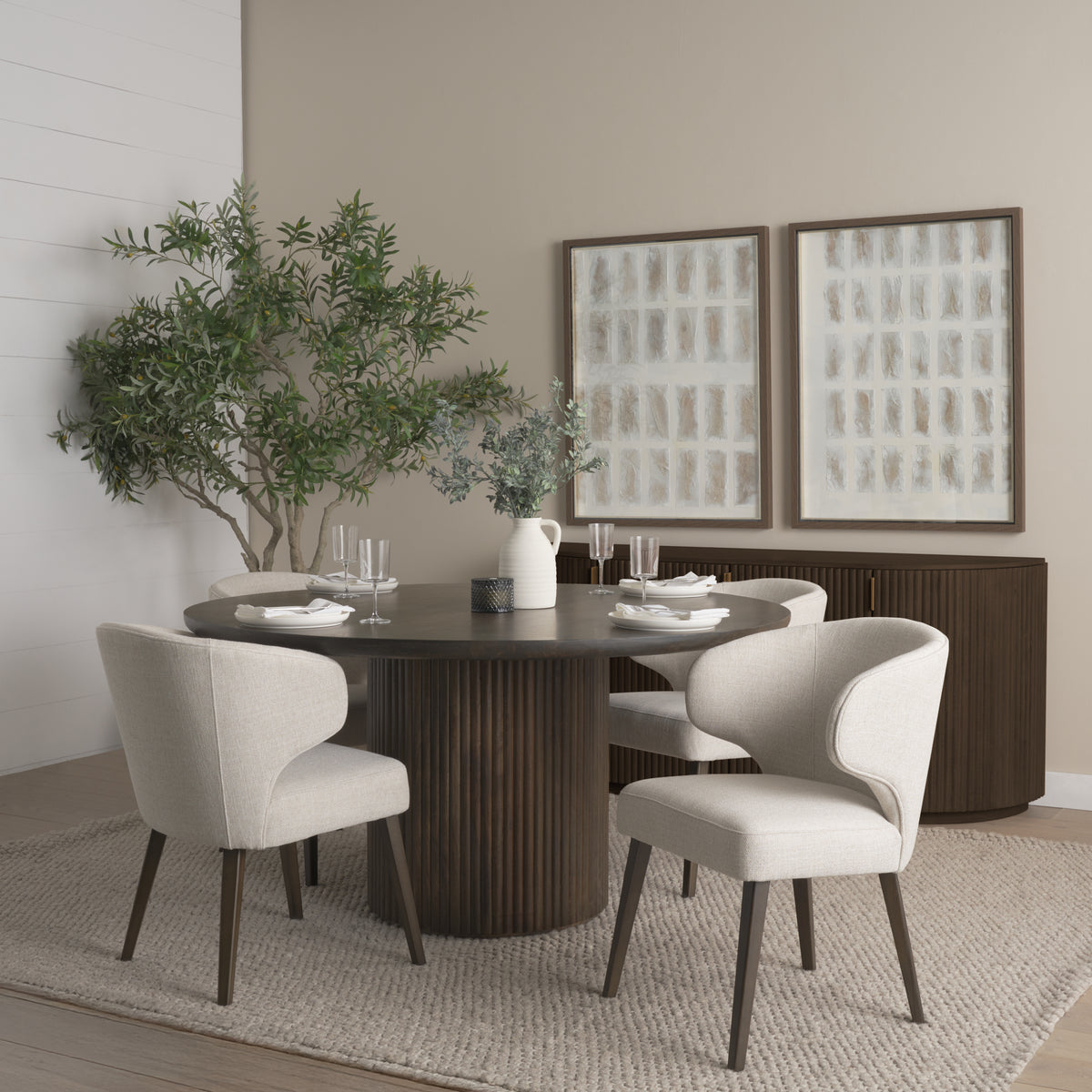 Terra Fluted Dining Table - 4 Niles Chairs - Terra Sideboard-Dining Tables-DECOROLALA