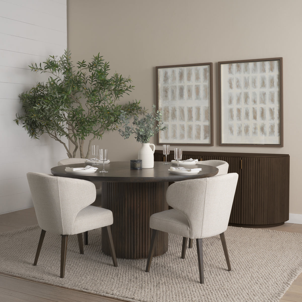 Terra Fluted Dining Table - 4 Niles Chairs - Terra Sideboard-Dining Tables-DECOROLALA
