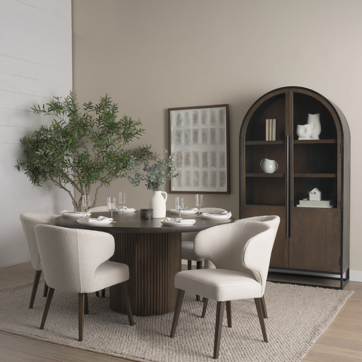 Terra Fluted Dining Table - 6 Niles Chairs - Sloan Cabinet-Dining Tables-DECOROLALA