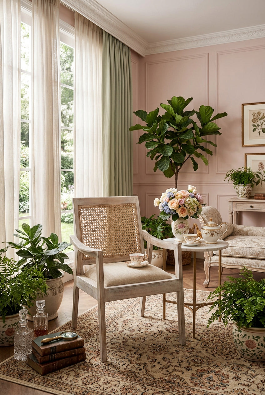 Teryn Accent Chair - Cream Linen Seat and Natural Wood Base-Accent Chairs-DECOROLALA