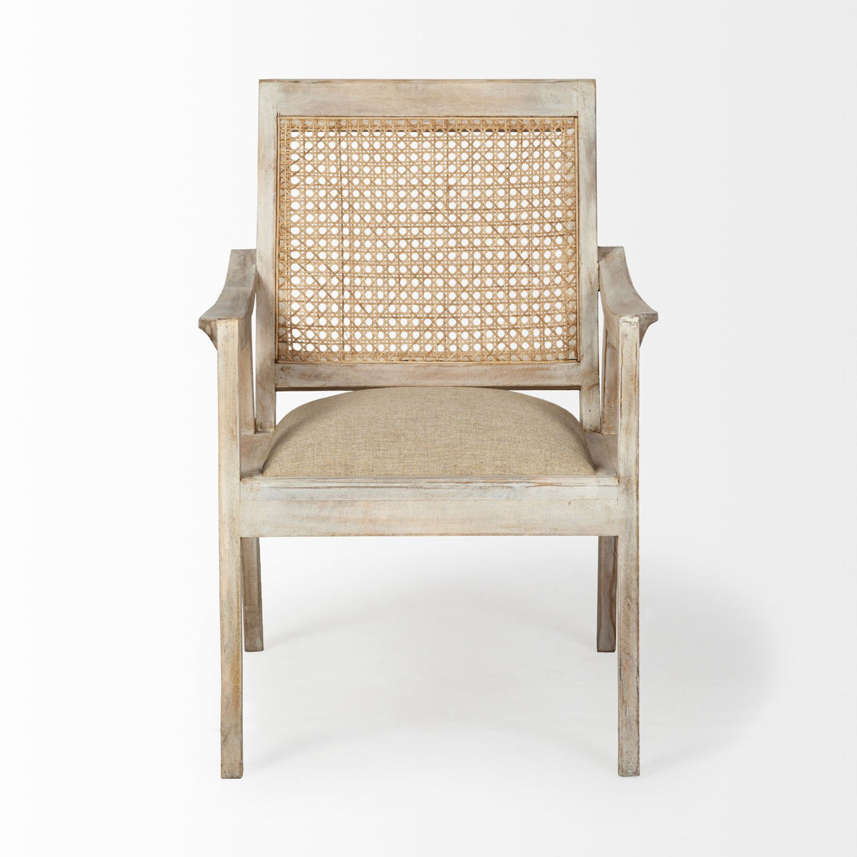 Teryn Cream Linen Seat And Natural Wooden Base w/ Mesh Back Accent Chair-Accent Chairs-DECOROLALA