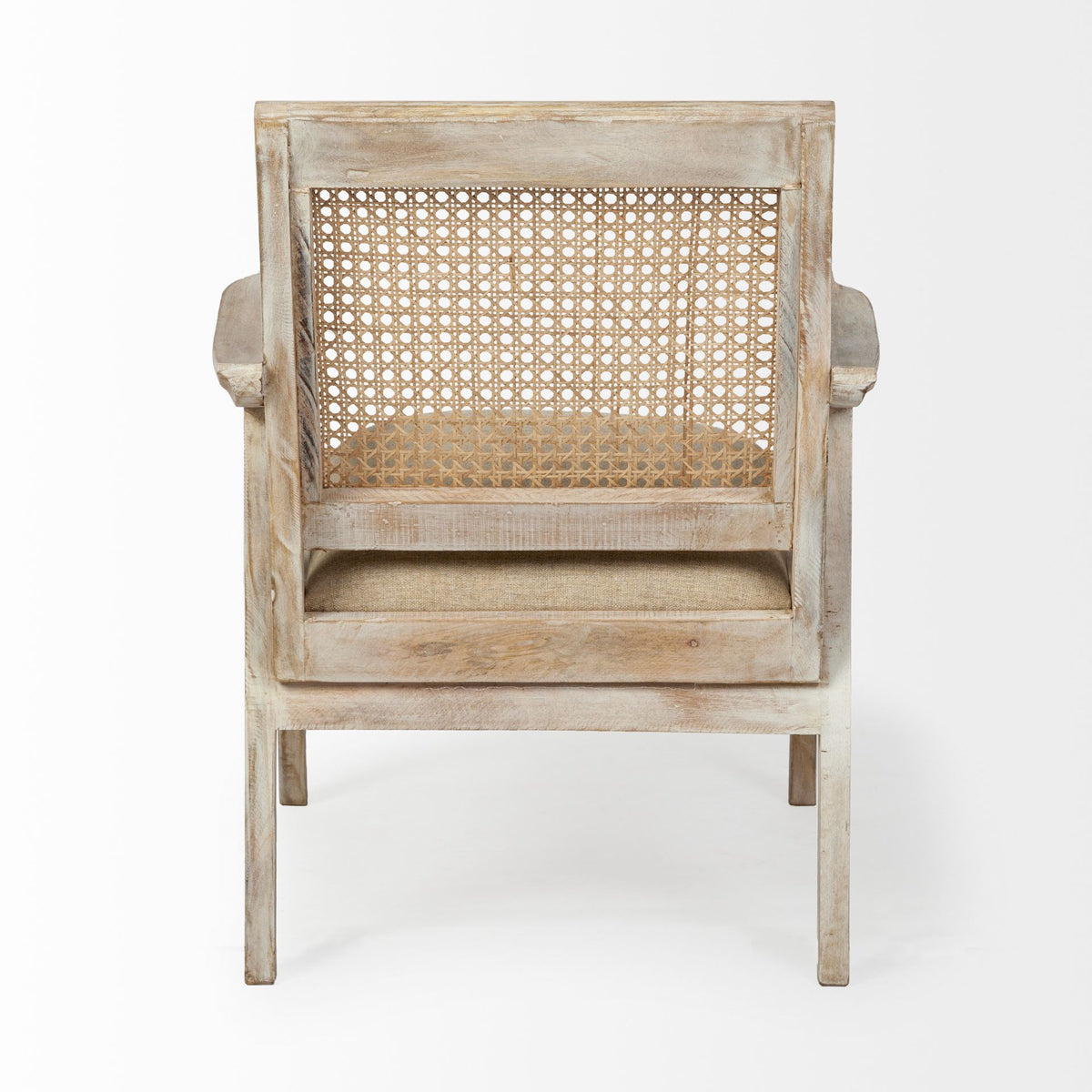 Teryn Cream Linen Seat And Natural Wooden Base w/ Mesh Back Accent Chair-Accent Chairs-DECOROLALA
