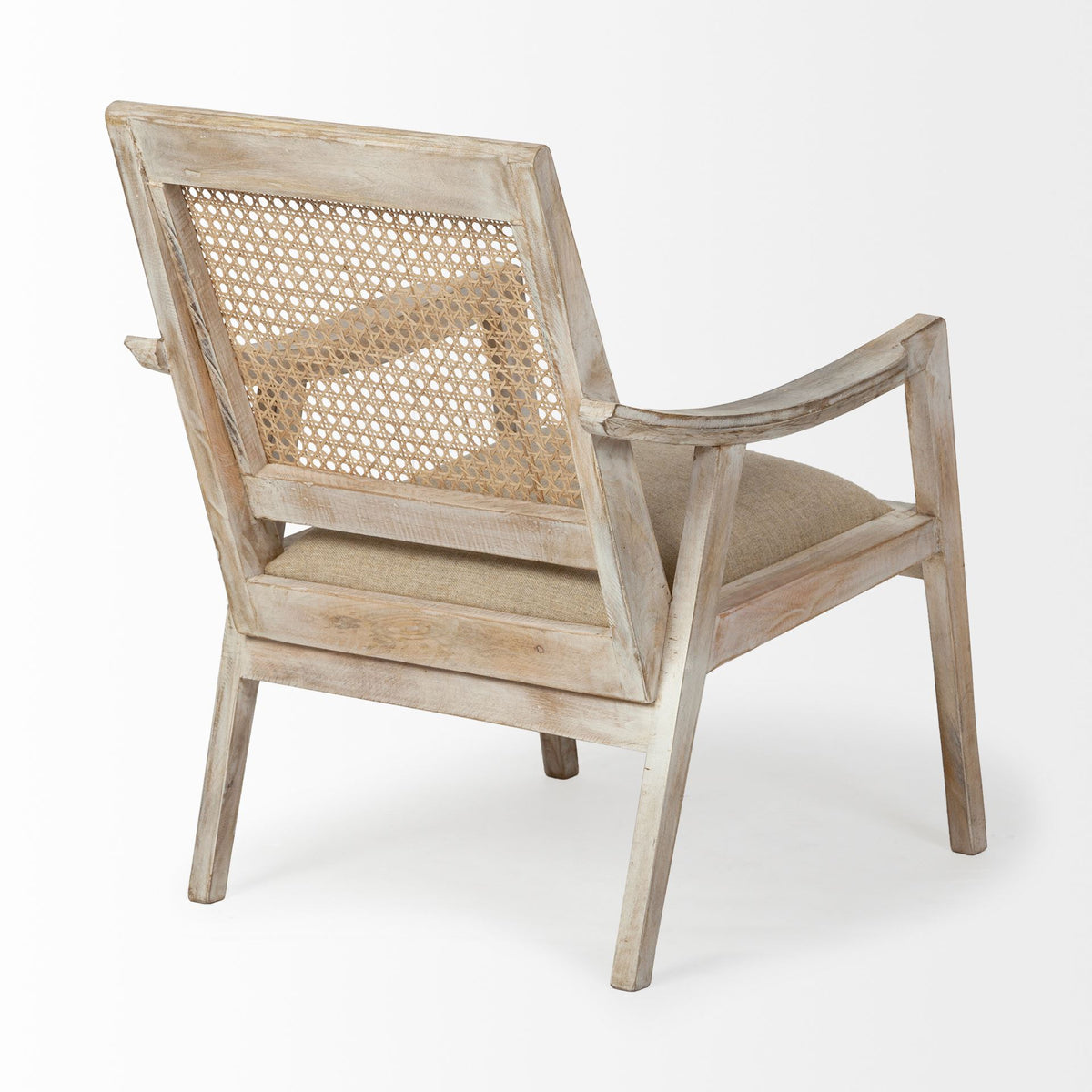 Teryn Cream Linen Seat And Natural Wooden Base w/ Mesh Back Accent Chair-Accent Chairs-DECOROLALA