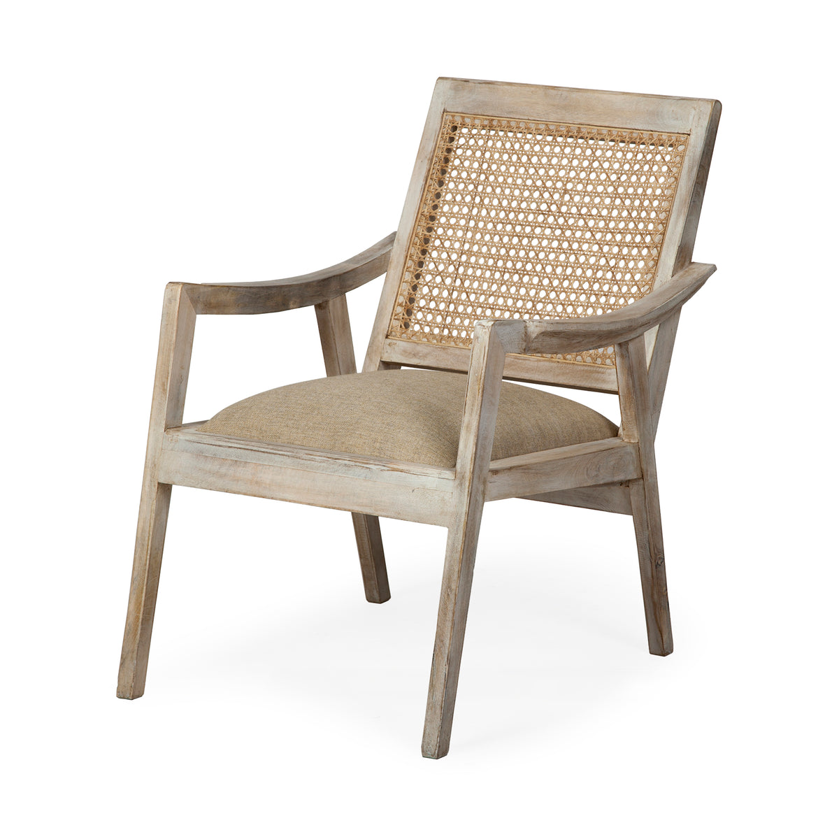 Teryn Cream Linen Seat And Natural Wooden Base w/ Mesh Back Accent Chair-Accent Chairs-DECOROLALA