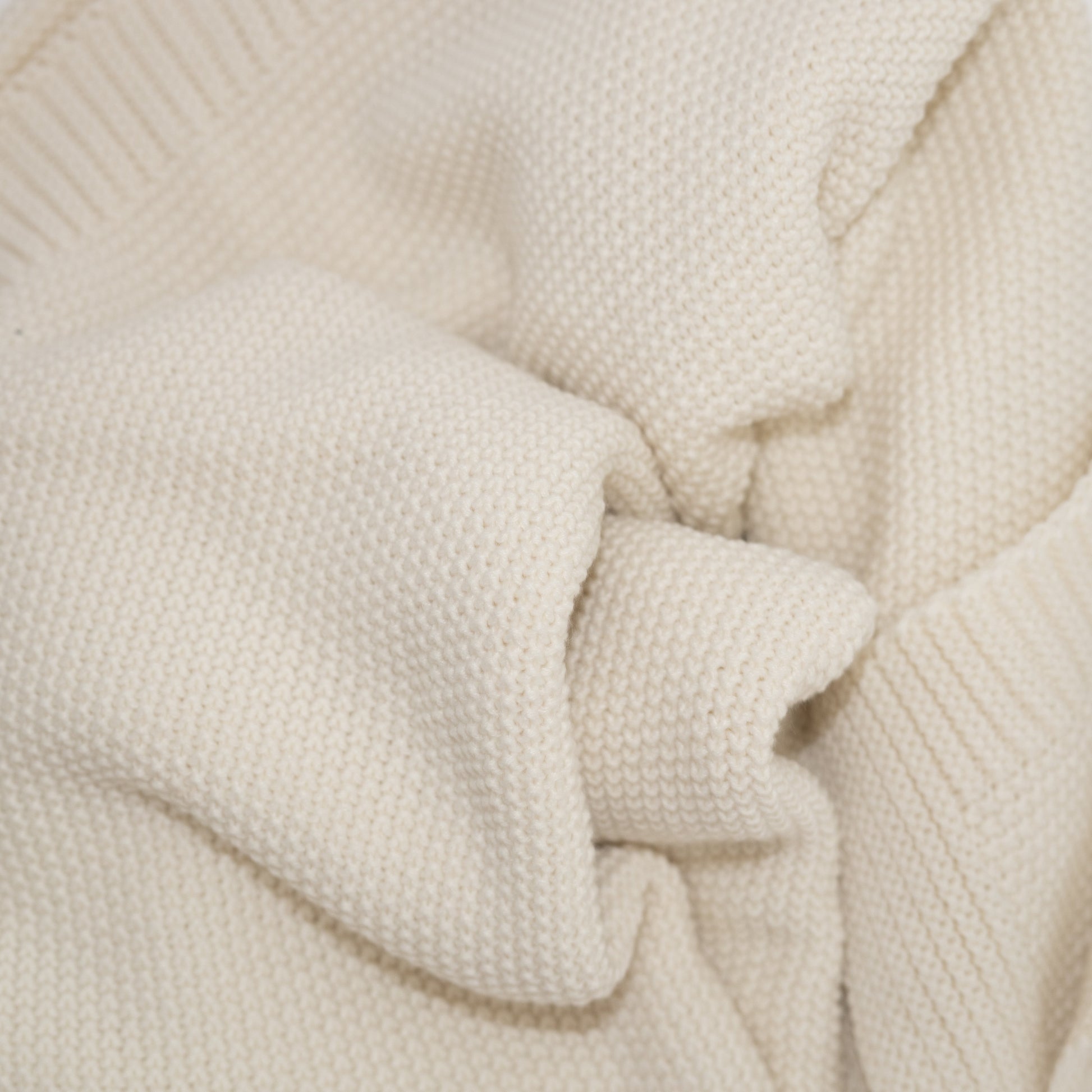 Textured Cream Knit Throw Blanket-Throw Blankets-DECOROLALA