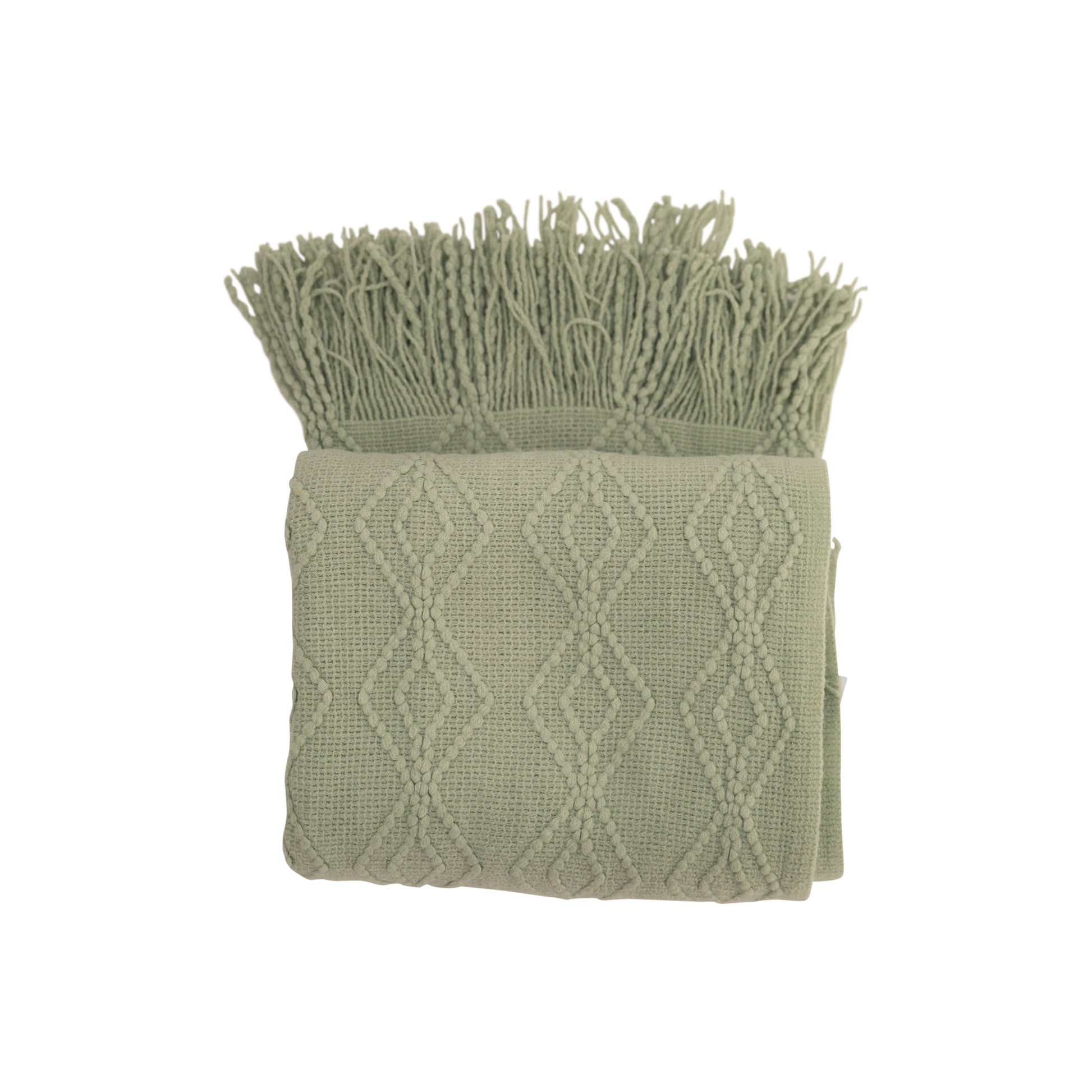 Textured Sage Throw Blanket with Fringe-Throw Blankets-DECOROLALA
