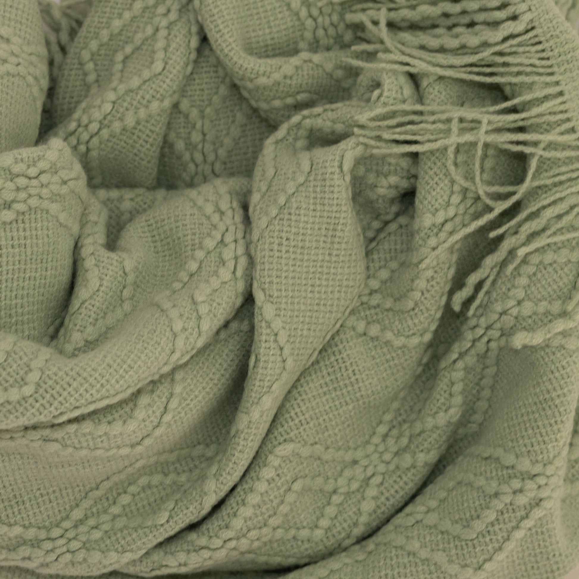 Textured Sage Throw Blanket with Fringe-Throw Blankets-DECOROLALA