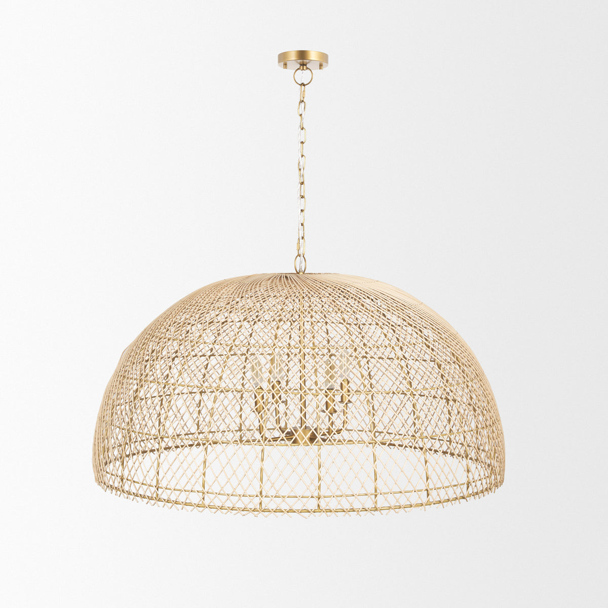 Thad 4-Light Natural Woven Rattan Dome Chandelier-Chandeliers-DECOROLALA