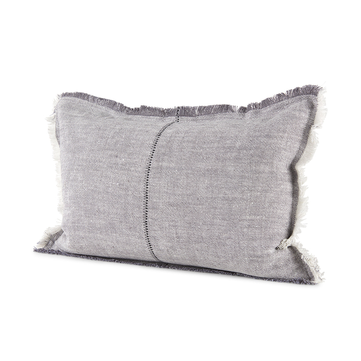 Thais 13x21 Gray Fabric Fringed Decorative Pillow Cover-Decorative Pillows-DECOROLALA