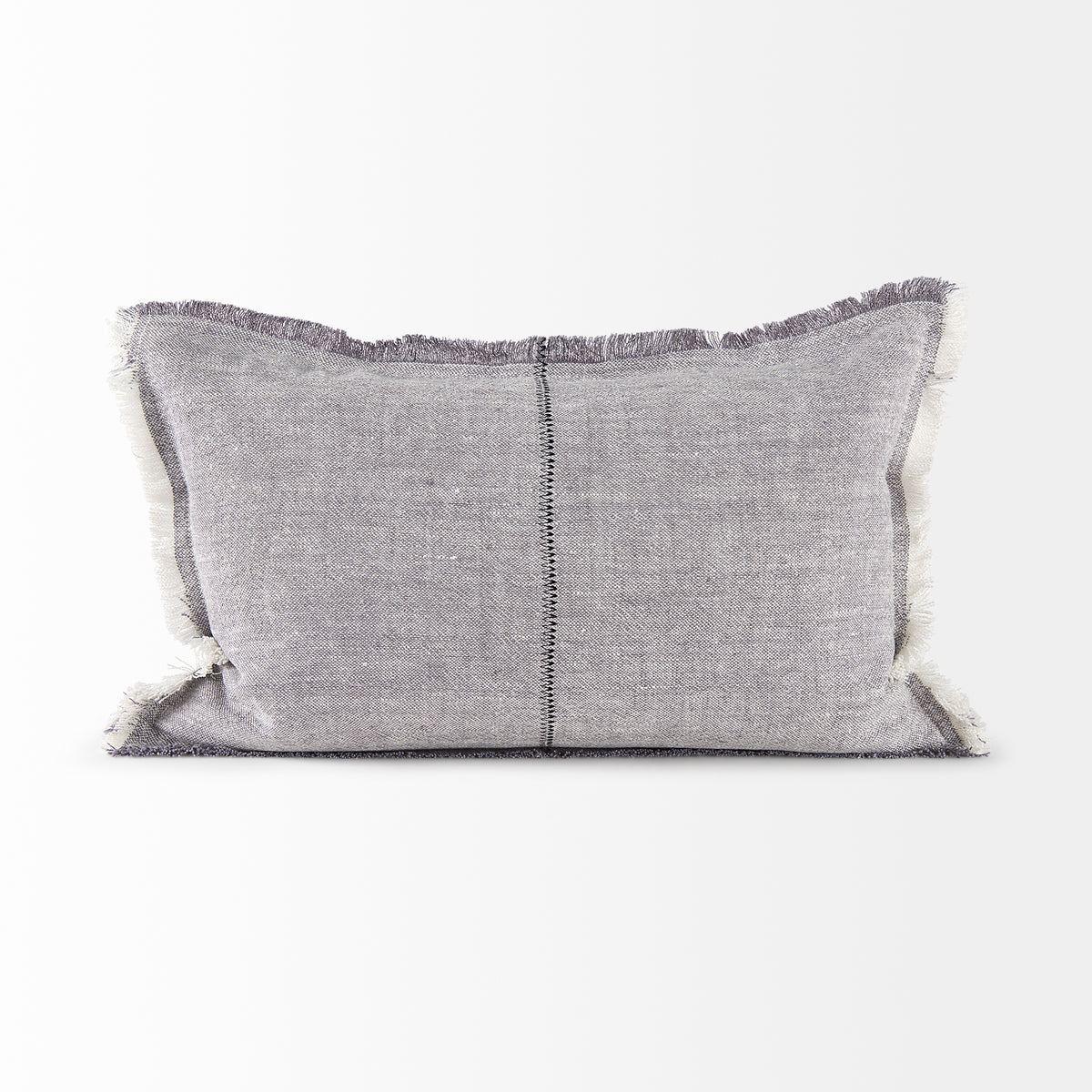 Thais 13x21 Gray Fabric Fringed Pillow Cover w/Down Filler-Decorative Pillows-DECOROLALA