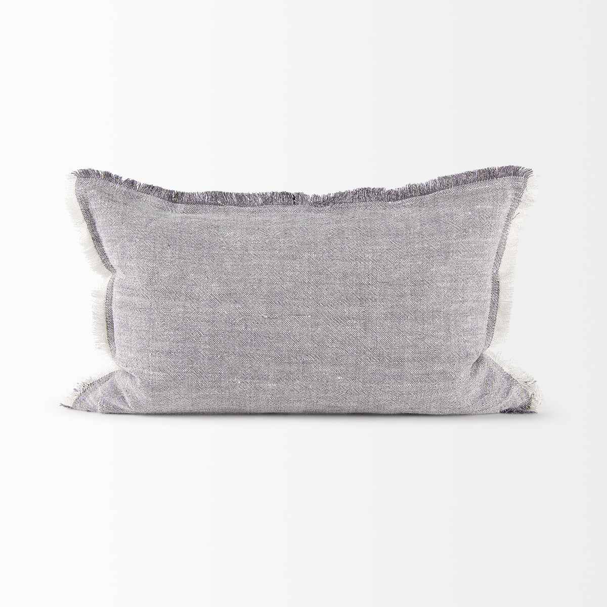 Thais 13x21 Gray Fabric Fringed Pillow Cover w/Down Filler-Decorative Pillows-DECOROLALA