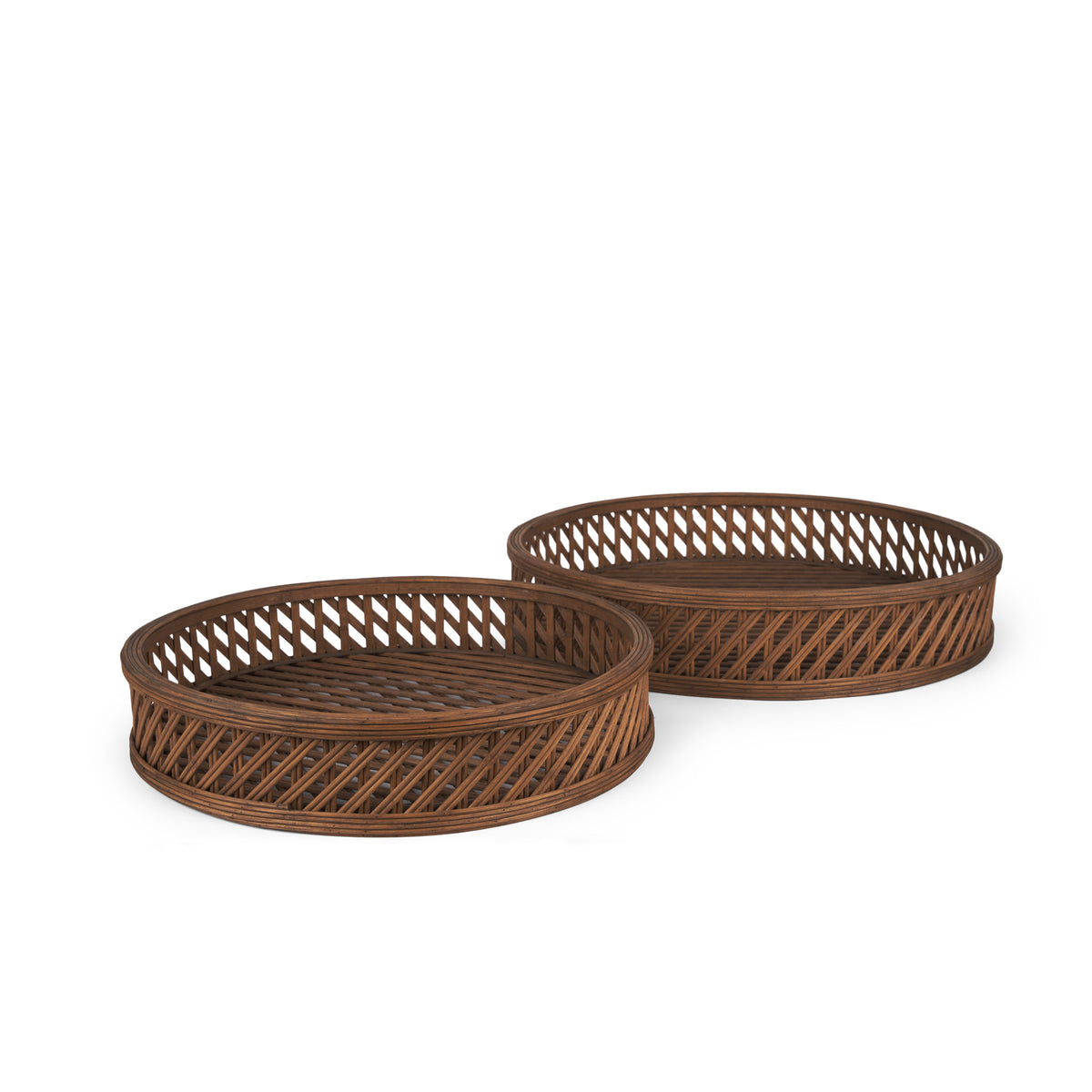 Thala Medium Brown Round Wicker Tray (Set of 2)-Trays-DECOROLALA
