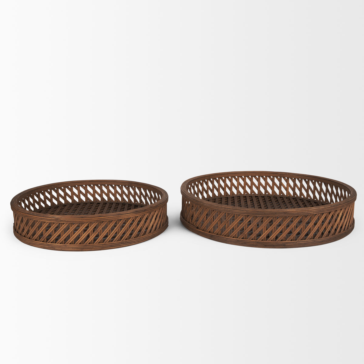 Thala Medium Brown Round Wicker Tray (Set of 2)-Trays-DECOROLALA