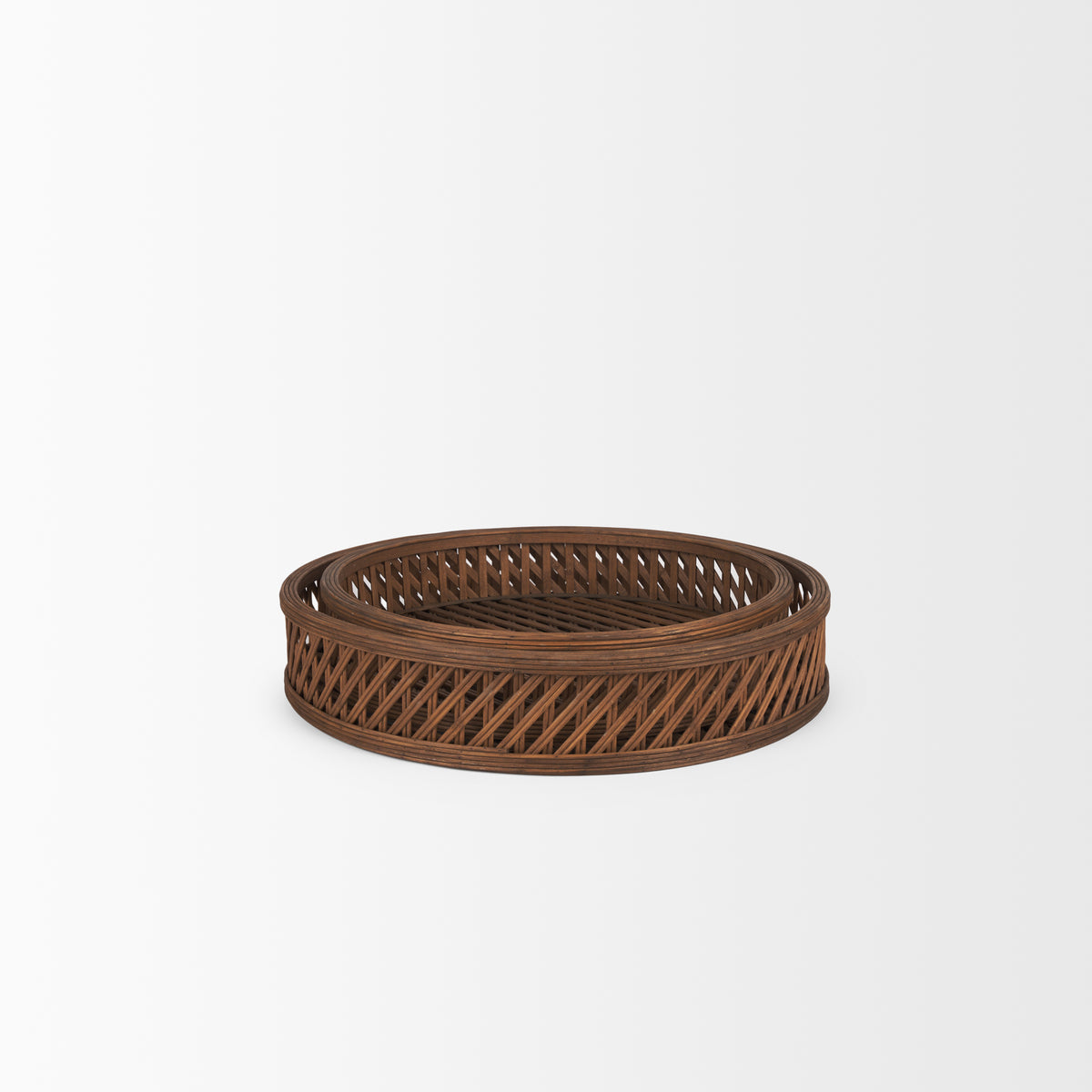 Thala Medium Brown Round Wicker Tray (Set of 2)-Trays-DECOROLALA