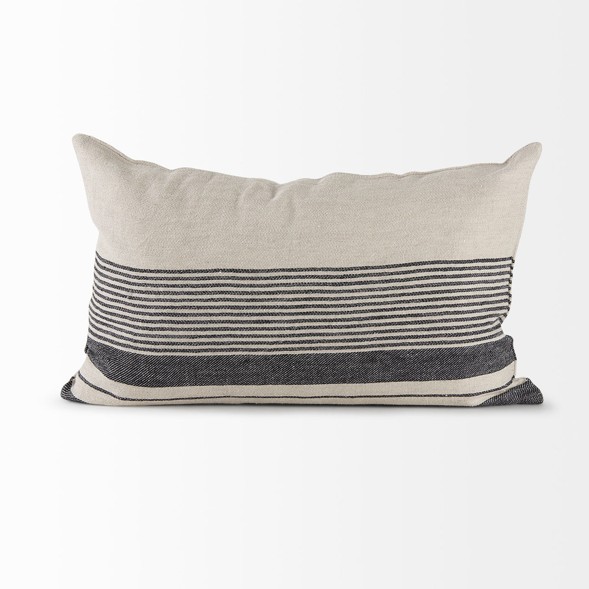Thalia 13x21 Black and Beige Fabric Striped w/Fringe Pillow Cover-Decorative Pillows-DECOROLALA