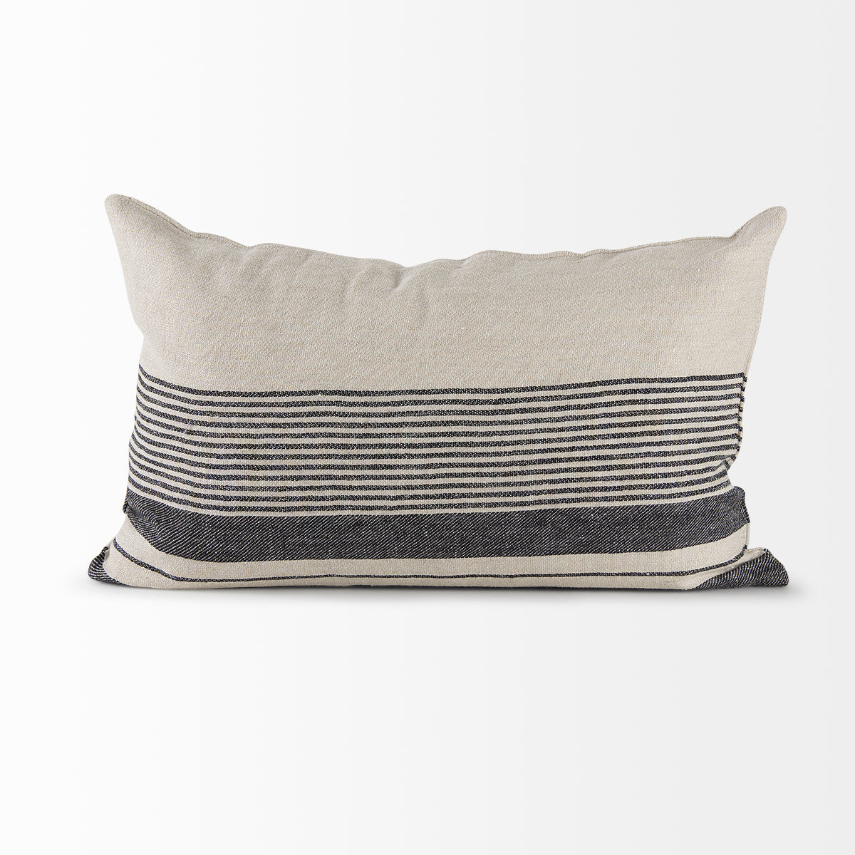 Thalia 13x21 Black and Beige Fabric Striped w/Fringe Pillow Cover w/Down Filler-Decorative Pillows-DECOROLALA
