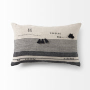 Thalia 13x21 Black and Beige Fabric Striped w/Fringe Pillow Cover w/Non-Allergen Filler-Decorative Pillows-DECOROLALA